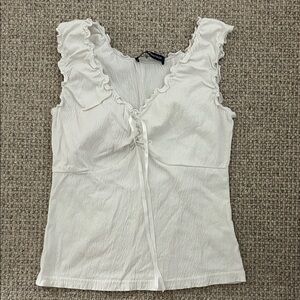 Brandy Melville Cream Ruffled Tie-Front Blouse